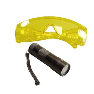 UV Lecksuchlampe Set batteriebetrieben schwarz mit UV Schutzbrille